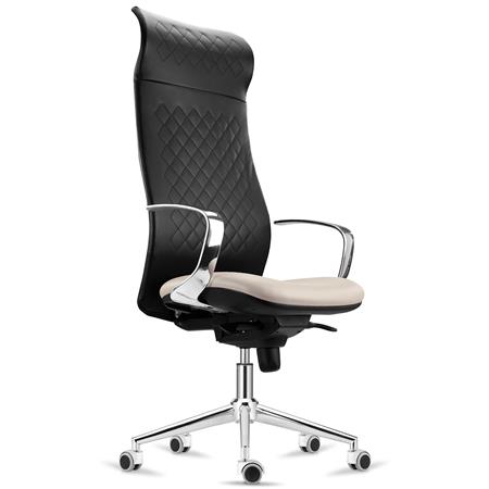 Ergonomischer Stuhl YEDA, hohe Rückenlehne, modernes Design, 8h-Nutzung, Kunstlederbezug, Farbe Beige