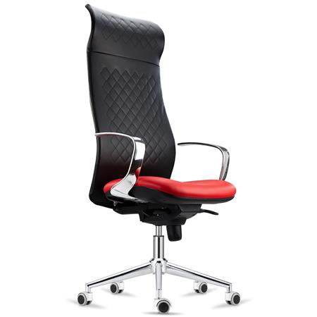Ergonomischer Stuhl YEDA, hohe Rückenlehne, modernes Design, 8h-Nutzung, Kunstlederbezug, Farbe Rot