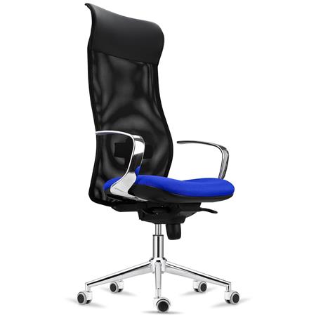 Ergonomischer Stuhl YEDA, hohe Rückenlehne, modernes Design, 8h-Nutzung, Netzbezug, Farbe Blau