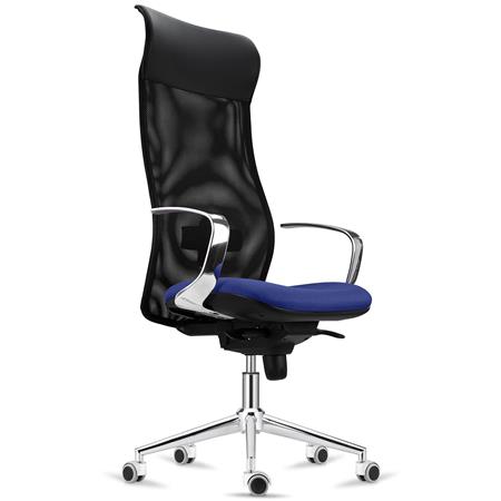 Ergonomischer Stuhl YEDA, hohe Rückenlehne, modernes Design, 8h-Nutzung, Netzbezug, Farbe Dunkelblau