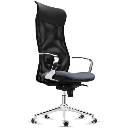 Ergonomischer Stuhl YEDA, hohe Rückenlehne, modernes Design, 8h-Nutzung, Netzbezug, Farbe Grau