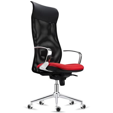 Ergonomischer Stuhl YEDA, hohe Rückenlehne, modernes Design, 8h-Nutzung, Netzbezug, Farbe Rot