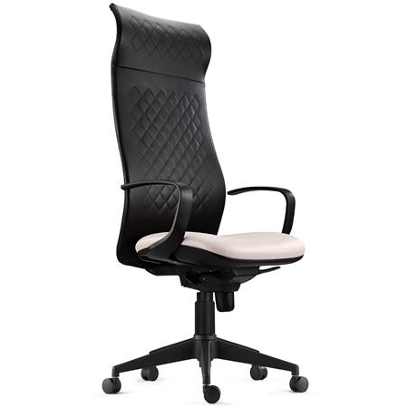 Ergonomischer Stuhl YEDA, hohe Rückenlehne, modernes Design, 8h-Nutzung, Ziernaht, Farbe Beige