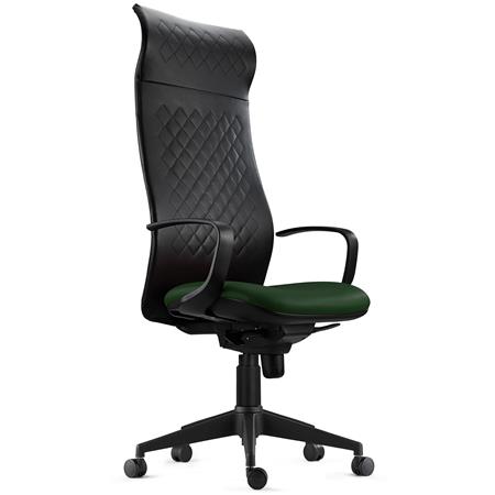 Ergonomischer Stuhl YEDA, hohe Rückenlehne, modernes Design, 8h-Nutzung, Ziernaht, Farbe Grün