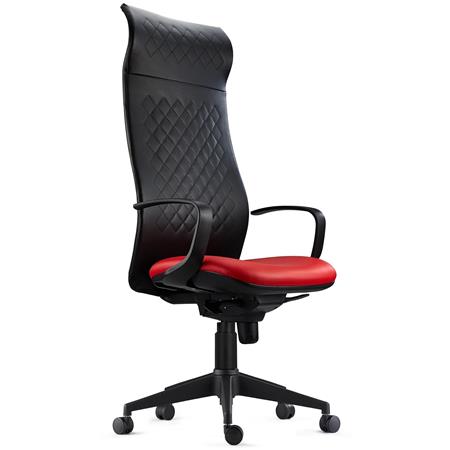 Ergonomischer Stuhl YEDA, hohe Rückenlehne, modernes Design, 8h-Nutzung, Ziernaht, Farbe Rot