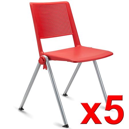 Im 5er-Set: Konferenzstuhl CARINA, stapel- und reihenverbindbar, graues Stahlgestell, Farbe Rot