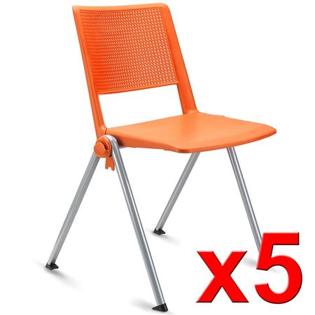 Im 5er-Set: Konferenzstuhl CARINA, stapel- und reihenverbindbar, graues Stahlgestell, Farbe Orange