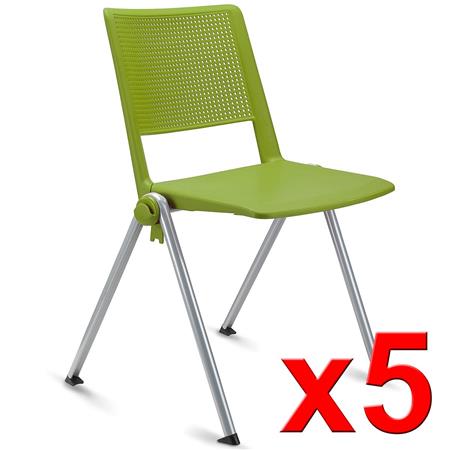 Im 5er-Set: Konferenzstuhl CARINA, stapel- und reihenverbindbar, graues Stahlgestell, Farbe Grün