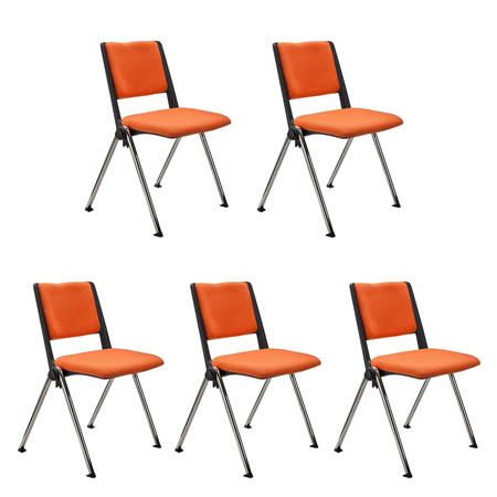 Im 5er Set: Konferenzstuhl CARINA, stapel- und reihenverbindbar, verchromtes Stahlgestell, Stoffbezug Farbe Orange