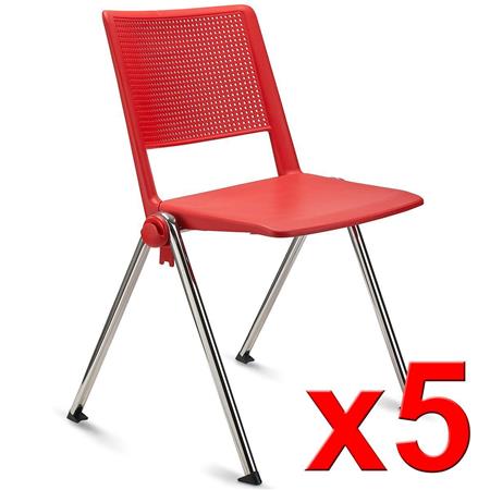 Im 5er-Set: Konferenzstuhl CARINA, stapel- und reihenverbindbar, verchromtes Stahlgestell, Farbe Rot