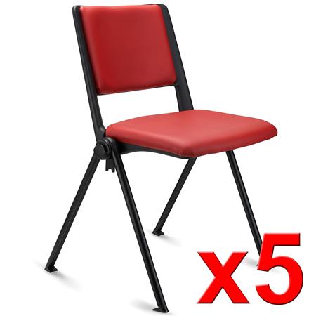 Im 5er-Set: Konferenzstuhl CARINA, stapel- und reihenverbindbar, schwarzes Stahlgestell, Kunstleder Farbe Rot