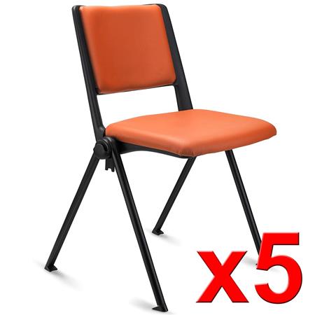 Im 5er-Set: Konferenzstuhl CARINA, stapel- und reihenverbindbar, schwarzes Stahlgestell, Kunstleder Farbe Orange