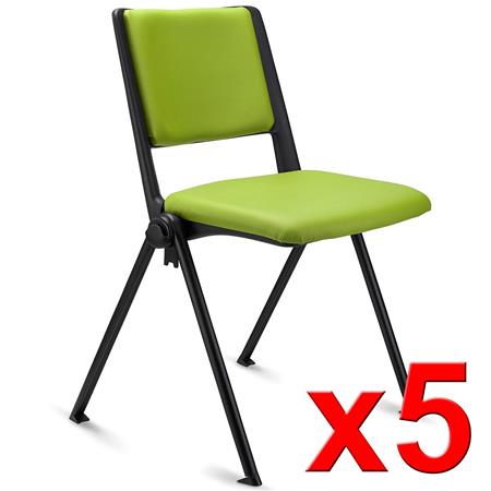 Im 5er-Set: Konferenzstuhl CARINA, stapel- und reihenverbindbar, schwarzes Stahlgestell, Kunstleder Farbe Grün