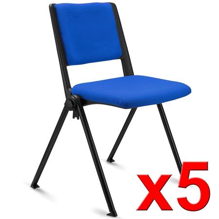 Im 5er-Set: Konferenzstuhl CARINA, stapel- und reihenverbindbar, schwarzes Stahlgestell, Stoffbezug Farbe Blau