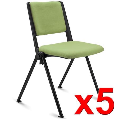 Im 5er-Set: Konferenzstuhl CARINA, stapel- und reihenverbindbar, schwarzes Stahlgestell, Stoffbezug Farbe Grün