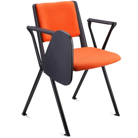 Konferenzstuhl CARINA MIT SCHREIBBRETT, stapel- und reihenverbindbar, schwarzes Stahlgestell, Stoffbezug Farbe Orange