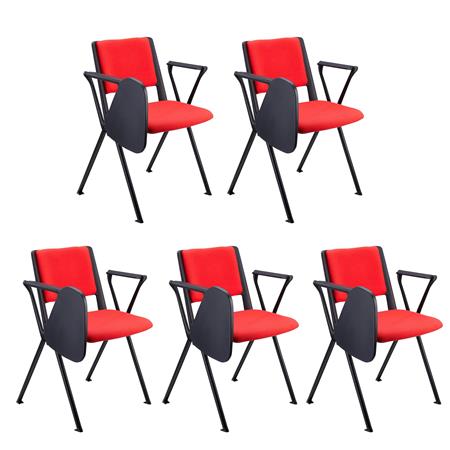 Im 5er Set: Konferenzstuhl CARINA MIT SCHREIBBRETT, stapel- und reihenverbindbar, schwarzes Stahlgestell, Stoffbezug Farbe Rot