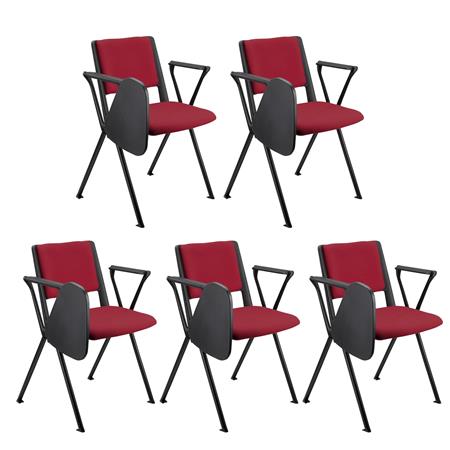 Im 5er Set: Konferenzstuhl CARINA MIT SCHREIBBRETT, stapel- und reihenverbindbar, schwarzes Stahlgestell, Stoffbezug Farbe Burgund