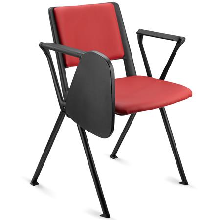 Konferenzstuhl CARINA MIT SCHREIBBRETT, stapel- und reihenverbindbar, schwarzes Stahlgestell, Kunstleder, Farbe Rot