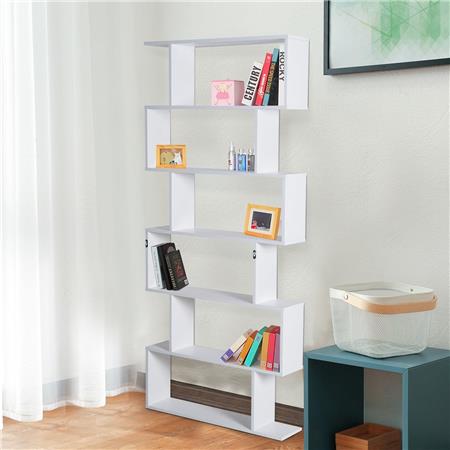 Bücherregal KEDER, 80x23x192 cm, Elegantes Design, S-Form, Holz, Farbe Weiß