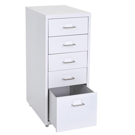 Rollcontainer HUTE, Büroschrank, 5 Schubladen, 69x28x44 cm, Stahlblech, Farbe Weiß