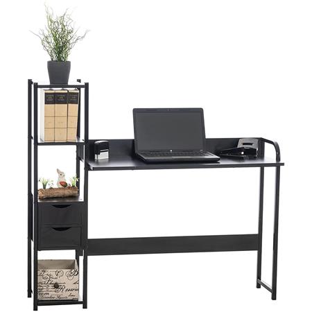 Bürotisch SIDE, mit Schubladen und Regal, 124x40x111 cm, aus Metall und Holz, Farbe Schwarz