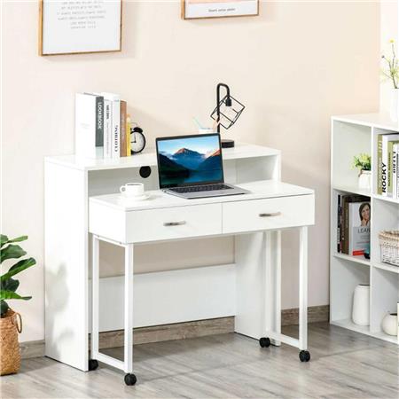 2 in 1 Schreibtisch BIANCA, Abmessungen 100x36x88 cm und 94x34x75 cm, Holz, Farbe Weiß