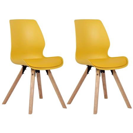 2er Set Besucherstuhl KALI, Stuhlbeine aus Buchenholz, bequem gepolsterte Sitzschale, Kunststoff, Farbe Gelb