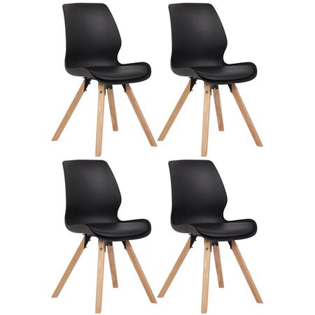 4er Set Besucherstuhl KALI, Stuhlbeine aus Buchenholz, bequem gepolsterte Sitzschale, Kunststoff, Farbe Schwarz