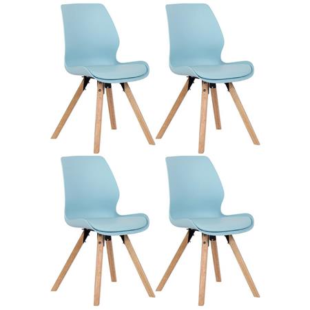 4er Set Besucherstuhl KALI, Stuhlbeine aus Buchenholz, bequem gepolsterte Sitzschale, Kunststoff, Farbe Hellblau