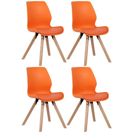4er Set Besucherstuhl KALI, Stuhlbeine aus Buchenholz, bequem gepolsterte Sitzschale, Kunststoff, Farbe Orange