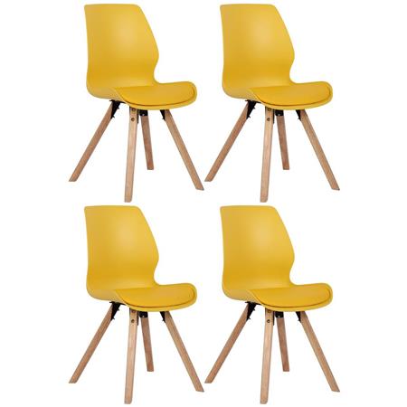 4er Set Besucherstuhl KALI, Stuhlbeine aus Buchenholz, bequem gepolsterte Sitzschale, Kunststoff, Farbe Gelb