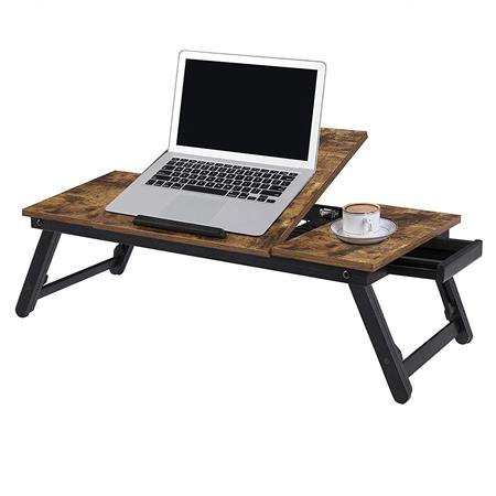 Monitorständer SAKINA, klappbarer Laptop-Tisch mit Schublade,verstellbar,  Abmessungen 71 x 35 x 23 cm, Holz, Farbe Rustik
