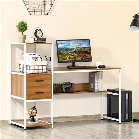 Computertisch ALHAMBRA, 140x50x110cm, aus Holz und Metall, Farbe Walnuss / Weiß