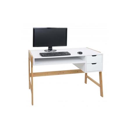 Computertisch PORTO, Abmessungen 115 x 58 x 76 cm, aus Holz, Farbe Weiß und Bambus