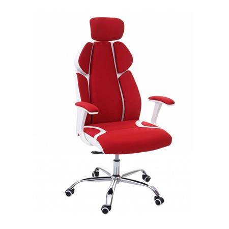 Ergonomischer Bürostuhl TUXON WHITE, exklusives Design, verstellbare Sitztiefe, Stoff/ Kunstleder, Farbe Rot