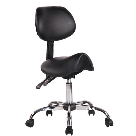 Arbeitshocker NEKO, Sattelsitz, neigbare Rückenlehne, ergonomisches Design, Kunstlederbezug, Farbe Schwarz