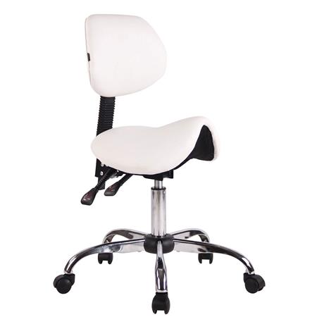 Arbeitshocker NEKO, Sattelsitz, neigbare Rückenlehne, ergonomisches Design, Kunstlederbezug, Farbe Weiß