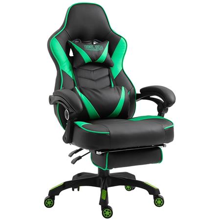 Gaming-Stuhl SENNA, sehr bequem, Fuß- und Lordosenstütze, Kunstleder, Farbe Schwarz / Grün