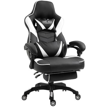 Gaming-Stuhl SENNA, sehr bequem, Fuß- und Lordosenstütze, Kunstleder, Farbe Schwarz / Weiß