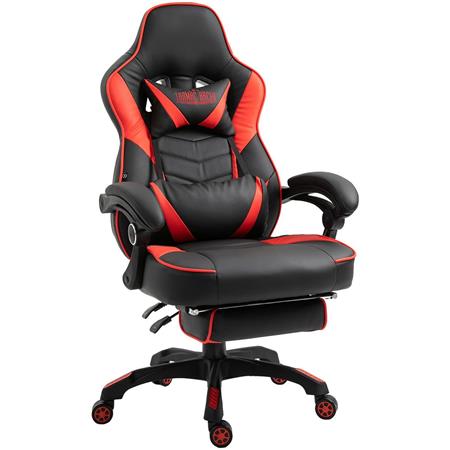 Gaming-Stuhl SENNA, sehr bequem, Fuß- und Lordosenstütze, Kunstleder, Farbe Schwarz / Rot