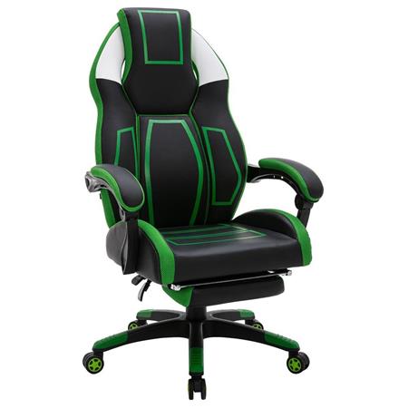 Gaming-Stuhl MANDALIKA, mit ausziehbarer Fußstütze, Kunstleder und Netzstoffdetails, Farbe Schwarz-Weiß/ Grün