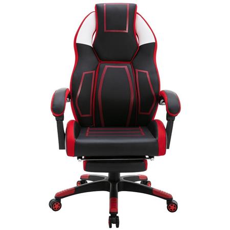 Gaming-Stuhl MANDALIKA, mit ausziehbarer Fußstütze, Kunstleder und Netzstoffdetails, Farbe Schwarz-Weiß/ Rot