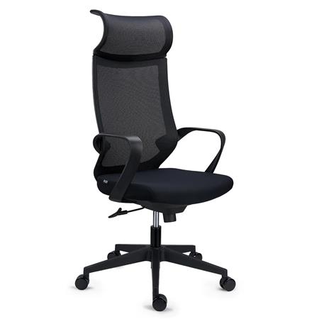 Ergonomischer Bürostuhl SINTRA, ergonomisches Design mit Kopfstütze, Wippfunktion, Farbe Schwarz