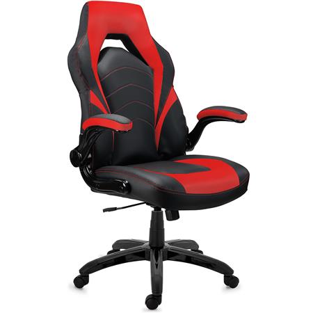 Gaming-Stuhl NITRO, dicke Polsterung, klappbare Armlehnen, Lederbezug, Farbe Schwarz / Rot