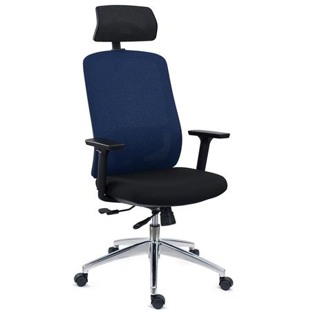 Ergonomischer Bürostuhl ASTRA LUX, tiefenverstellbare Sitzfläche, Kopfstütze, Synchron-Mechanik, Farbe Blau