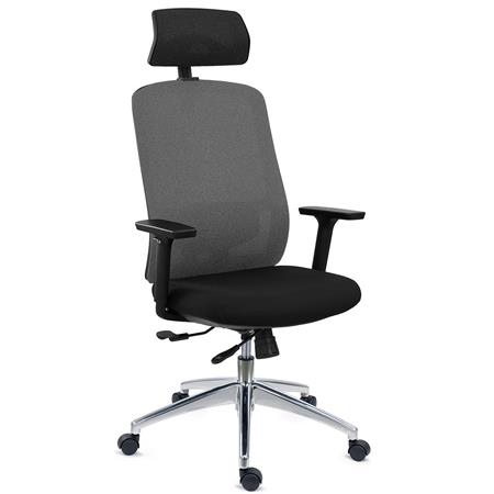 Ergonomischer Bürostuhl ASTRA LUX, tiefenverstellbare Sitzfläche, Kopfstütze, Synchron-Mechanik, Farbe Grau