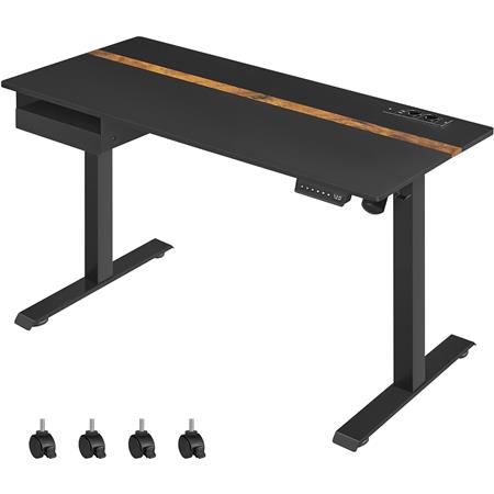 Höhenverstellbarer Schreibtisch EVEREST, 140x60 cm, Schublade, Metallgestell, Schwarz