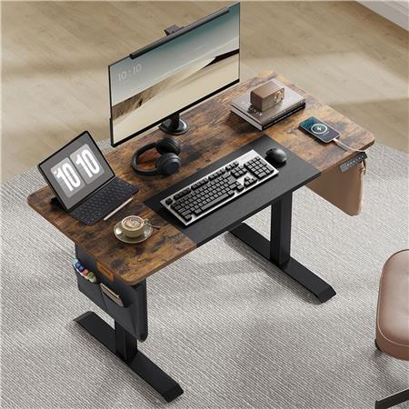 Schreibtisch SOLOMON, 140x60x72-120 cm, elektrisch höhenverstellbar, Farbe Schwarz/ Rustik	
