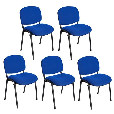 Im 5er-Set: Konferenzstuhl MOBY BASE STOFF mit schwarzen Stuhlbeinen, bequem und praktisch, stapelbar, Farbe Blau